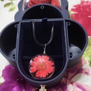 Pendant Necklace with Red Flower